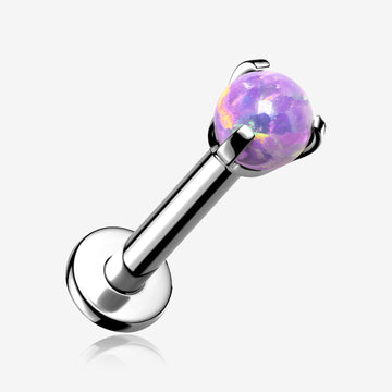 Implant Grade Titanium Internally Threaded Fire Opal Ball Claw Prong Set Labret-Purple Opal
